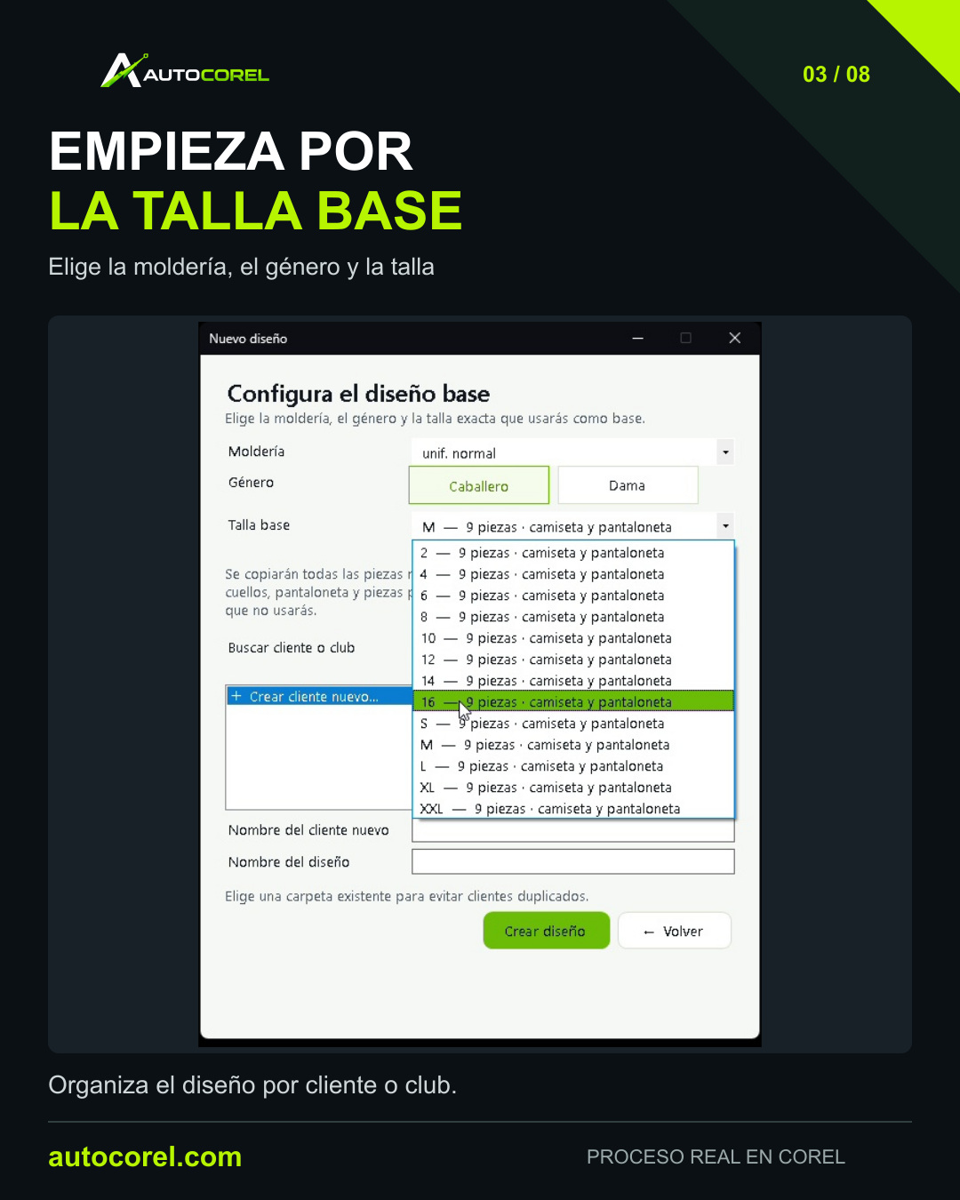 Empieza por la talla base